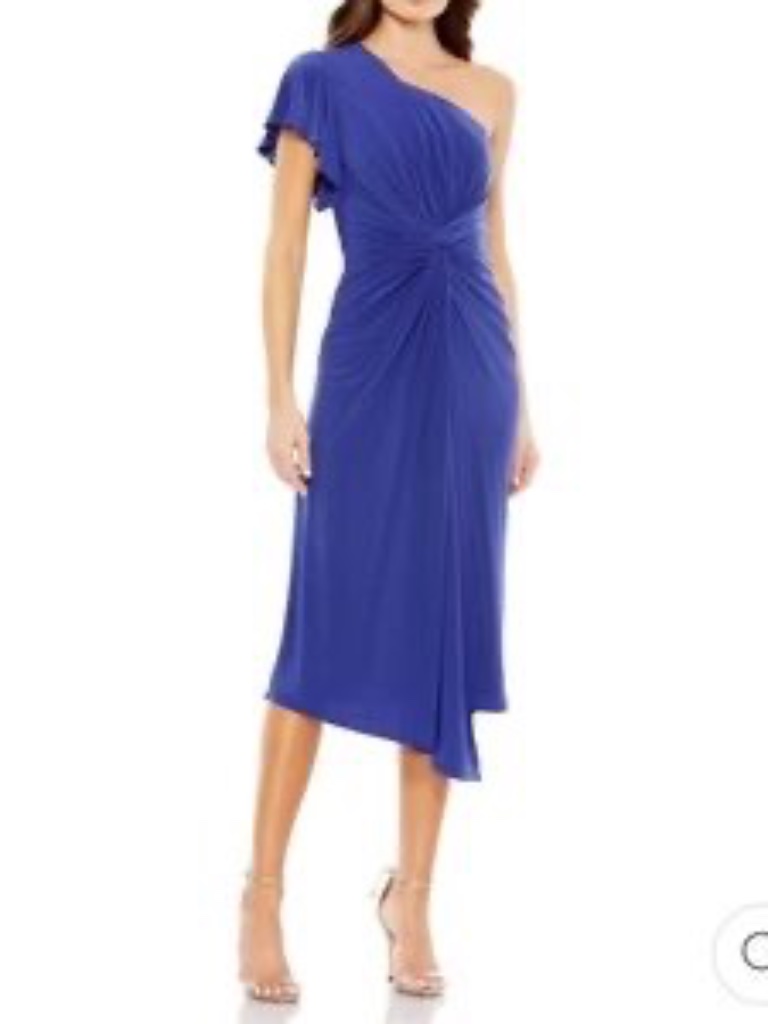 Nwt Mac Duggal 12480 Women’s One Shoulder Midi Length Dress Cobalt 10